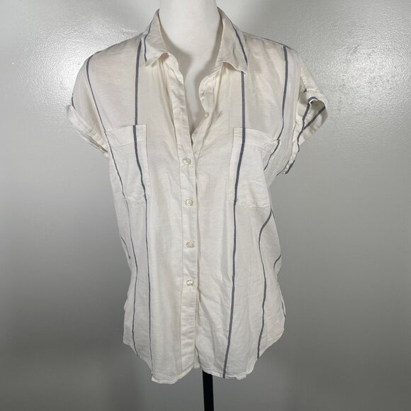 Lucky Brand Shirt Top Womens Small White Striped Cotton Collared Button Front - Picture 2 of 16